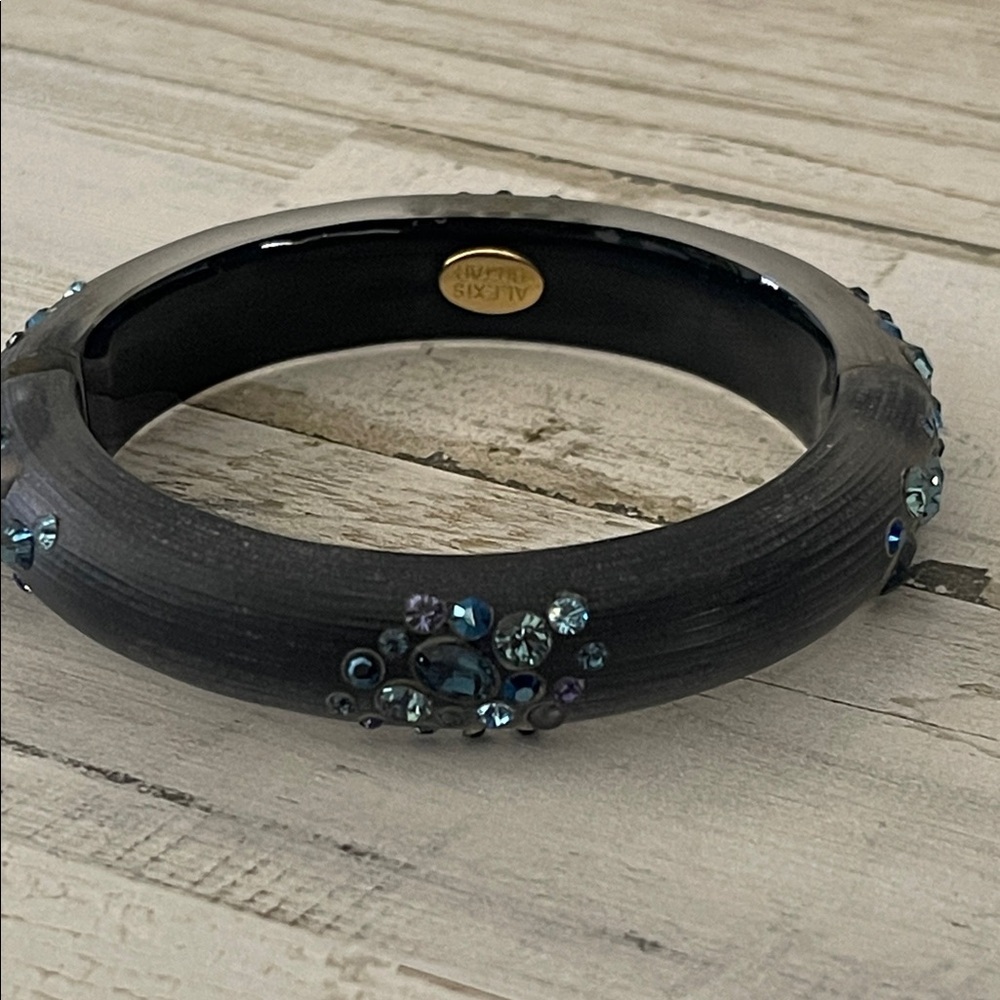 Alexis Bittar Gunmetal Crystal Hinged Bangle Purple Grey Tone - Picture 5 of 10